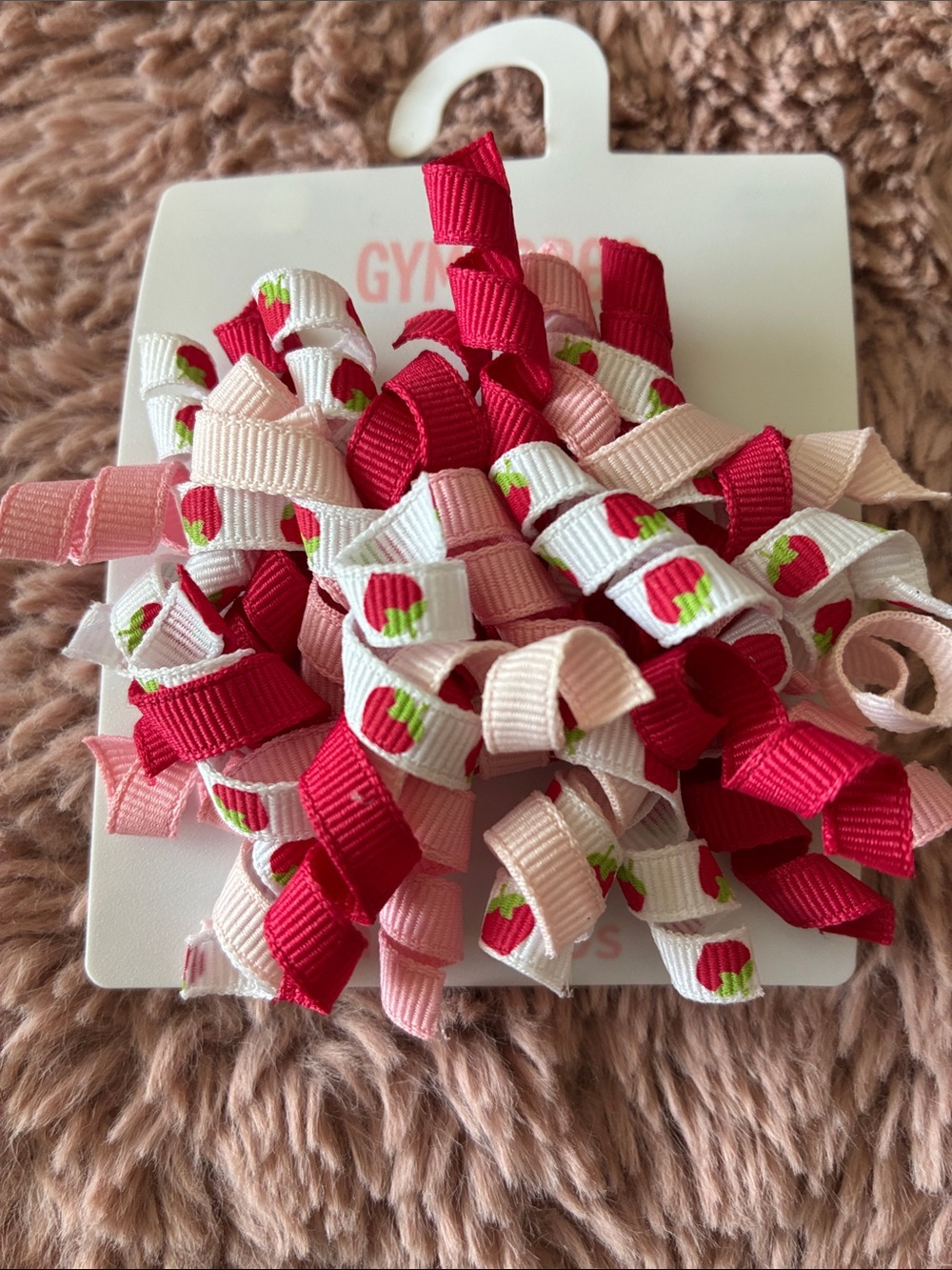 Gymboree Pink, Red & White Strawberry Curl Hair Clips
